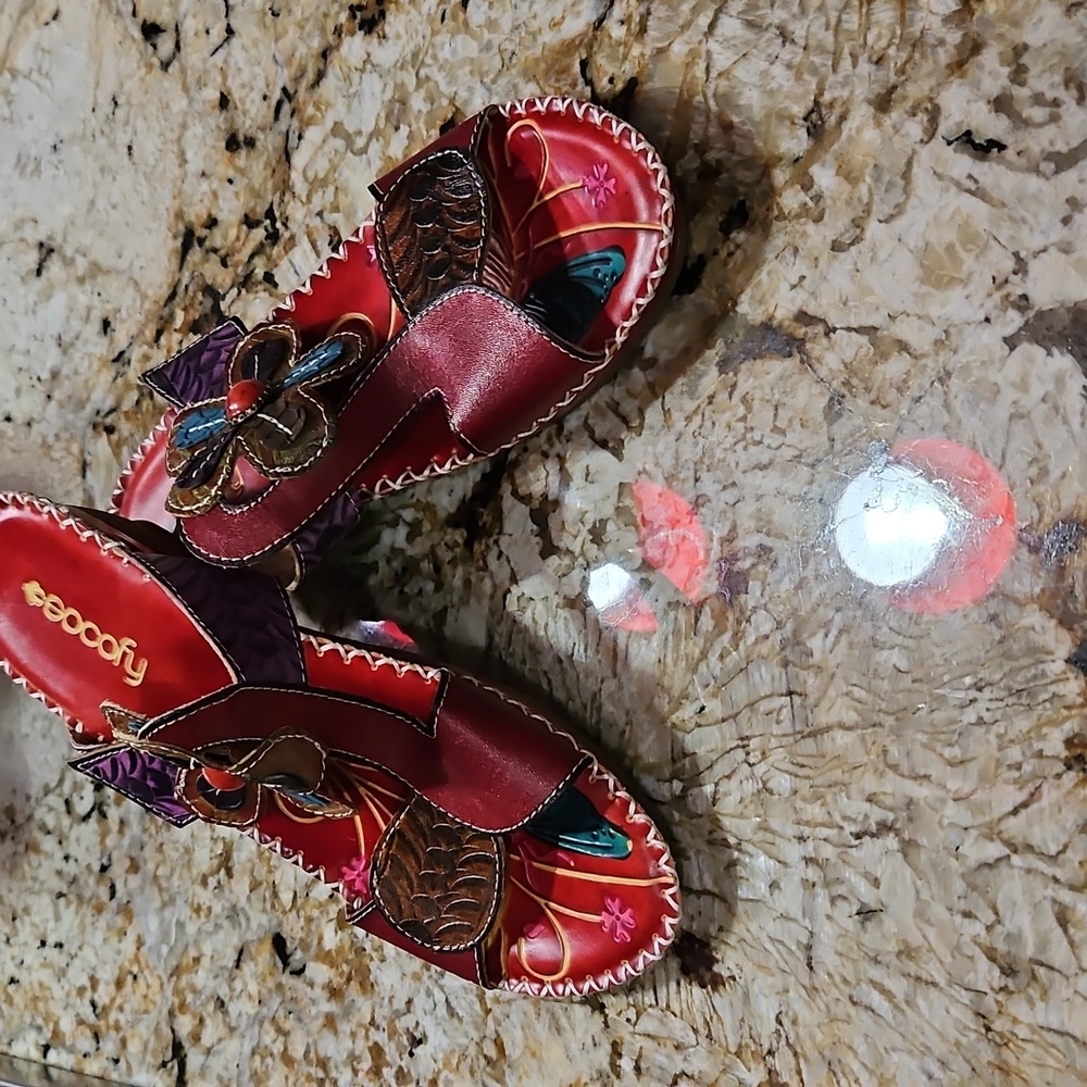 SOCOFY Slide Sandals EU 40 US 9 -9.5 Multicolor Bohemian Floral Leather Shoes